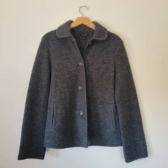 Lands’ End 100% Wool Charcoal Gray Jacket Women’s Size 6 Button Down Felt - Picture 1 of 7